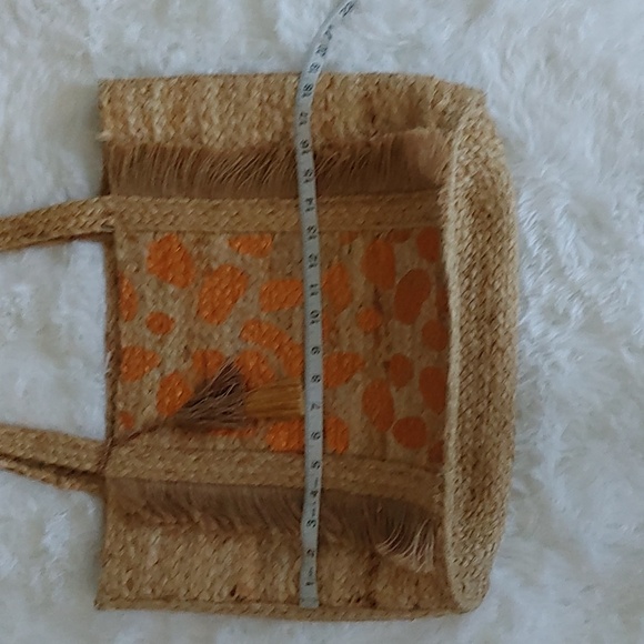 NWT Magid Large Metallic Leopard Print Jute Tote with Fringe and Tassels - Picture 8 of 9